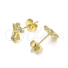 Arete Dormilona 02.156.0428 Oro Laminado, Diseño de Osito, con Blanca Micro Pave, Pulido, Tono Dorado