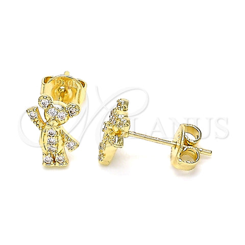 Arete Dormilona 02.156.0428 Oro Laminado, Diseño de Osito, con Blanca Micro Pave, Pulido, Tono Dorado