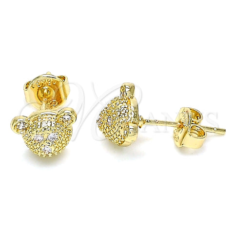 Arete Dormilona 02.156.0429 Oro Laminado, Diseño de Osito, con Blanca Micro Pave, Pulido, Tono Dorado