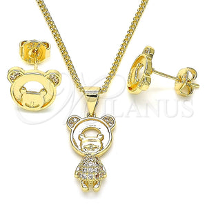 Juego de Arete y Dije de Adulto 10.156.0234 Oro Laminado, Diseño de Osito, con Blanca Micro Pave, Pulido, Tono Dorado