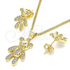 Juego de Arete y Dije de Adulto 10.156.0236 Oro Laminado, Diseño de Osito, con Micro Pave Blanca, Pulido, Tono Dorado