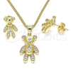 Juego de Arete y Dije de Adulto 10.156.0236 Oro Laminado, Diseño de Osito, con Micro Pave Blanca, Pulido, Tono Dorado