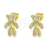 Arete Dormilona 02.156.0431 Oro Laminado, Diseño de Osito, con Blanca Micro Pave, Pulido, Tono Dorado