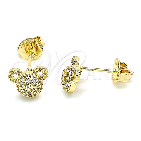 Arete Dormilona 02.156.0433 Oro Laminado, Diseño de Osito, con Blanca Micro Pave, Pulido, Tono Dorado