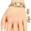 Collar, Pulsera y Dije 06.372.0019 Oro Laminado, Diseño de Besos y Abrazos y Corazón, con Blanca Cristal, Pulido, Tono Dorado