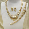 Collar, Pulsera y Dije 06.372.0019 Oro Laminado, Diseño de Besos y Abrazos y Corazón, con Blanca Cristal, Pulido, Tono Dorado