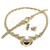 Collar, Pulsera y Dije 06.372.0019 Oro Laminado, Diseño de Besos y Abrazos y Corazón, con Blanca Cristal, Pulido, Tono Dorado