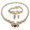 Collar, Pulsera y Dije 06.372.0019 Oro Laminado, Diseño de Besos y Abrazos y Corazón, con Blanca Cristal, Pulido, Tono Dorado