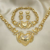 Collar, Pulsera y Dije 06.372.0019 Oro Laminado, Diseño de Besos y Abrazos y Corazón, con Blanca Cristal, Pulido, Tono Dorado