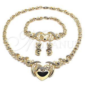 Collar, Pulsera y Dije 06.372.0019 Oro Laminado, Diseño de Besos y Abrazos y Corazón, con Blanca Cristal, Pulido, Tono Dorado