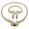 Collar, Pulsera y Dije 06.372.0019 Oro Laminado, Diseño de Besos y Abrazos y Corazón, con Blanca Cristal, Pulido, Tono Dorado