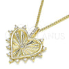 Collares con Dije 04.156.0294.20 Oro Laminado, Diseño de Corazón, con Blanca Micro Pave and Blanca Zirconia Cubica, Pulido, Tono Dorado (02 MM Thickness, 20 Inches Length)