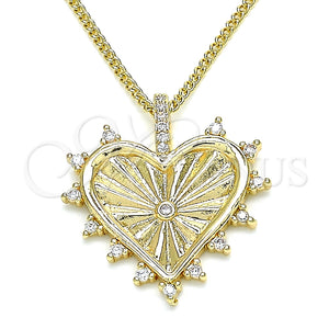 Collares con Dije 04.156.0294.20 Oro Laminado, Diseño de Corazón, con Blanca Micro Pave and Blanca Zirconia Cubica, Pulido, Tono Dorado (02 MM Thickness, 20 Inches Length)