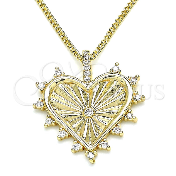 Collares con Dije 04.156.0294.20 Oro Laminado, Diseño de Corazón, con Blanca Micro Pave and Blanca Zirconia Cubica, Pulido, Tono Dorado (02 MM Thickness, 20 Inches Length)