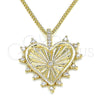 Collares con Dije 04.156.0294.20 Oro Laminado, Diseño de Corazón, con Blanca Micro Pave and Blanca Zirconia Cubica, Pulido, Tono Dorado (02 MM Thickness, 20 Inches Length)