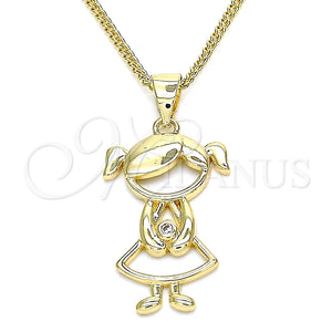 Collares con Dije 04.156.0295.20 Oro Laminado, Diseño de Niñita Pequeña, con Blanca Micro Pave, Pulido, Tono Dorado (02 MM Thickness, 20 Inches Length)