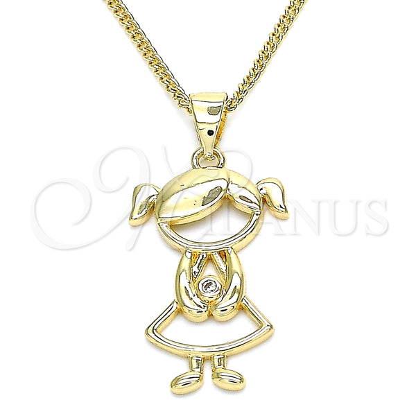 Collares con Dije 04.156.0295.20 Oro Laminado, Diseño de Niñita Pequeña, con Blanca Micro Pave, Pulido, Tono Dorado (02 MM Thickness, 20 Inches Length)