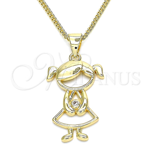 Collares con Dije 04.156.0295.20 Oro Laminado, Diseño de Niñita Pequeña, con Blanca Micro Pave, Pulido, Tono Dorado (02 MM Thickness, 20 Inches Length)