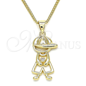 Collares con Dije 04.156.0296.20 Oro Laminado, Diseño de Niñito Pequeño, con Blanca Micro Pave, Pulido, Tono Dorado (02 MM Thickness, 20 Inches Length)