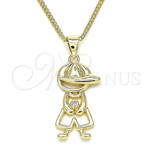 Collares con Dije 04.156.0296.20 Oro Laminado, Diseño de Niñito Pequeño, con Blanca Micro Pave, Pulido, Tono Dorado (02 MM Thickness, 20 Inches Length)