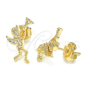Arete Dormilona 02.199.0027 Oro Laminado, Diseño de Angel, con Blanca Micro Pave, Pulido, Tono Dorado