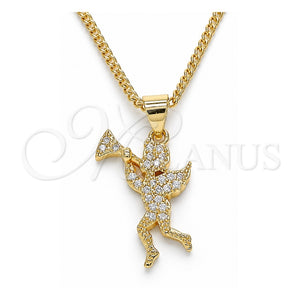 Collares con Dije 04.199.0034.20 Oro Laminado, Diseño de Angel, con Micro Pave Blanca, Pulido, Tono Dorado (Grosor 02 MM, 20 Pulgadas de Largo)