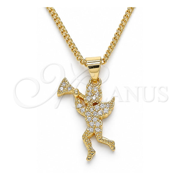 Collares con Dije 04.199.0034.20 Oro Laminado, Diseño de Angel, con Micro Pave Blanca, Pulido, Tono Dorado (Grosor 02 MM, 20 Pulgadas de Largo)