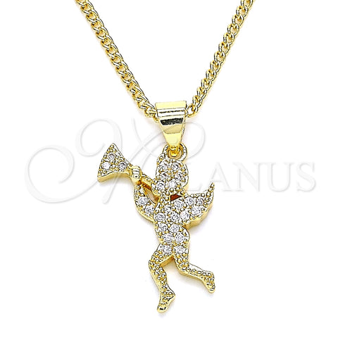 Collares con Dije 04.199.0034.20 Oro Laminado, Diseño de Angel, con Blanca Micro Pave, Pulido, Tono Dorado (02 MM Thickness, 20 Inches Length)