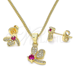 Juego de Arete y Dije de Adulto 10.199.0152.2 Oro Laminado, Diseño de Libélula, con Rubi Zirconia Cubica and Blanca Micro Pave, Pulido, Tono Dorado