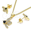 Juego de Arete y Dije de Adulto 10.199.0152.3 Oro Laminado, Diseño de Libélula, con Negro Zirconia Cubica and Blanca Micro Pave, Pulido, Tono Dorado