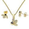 Juego de Arete y Dije de Adulto 10.199.0152.3 Oro Laminado, Diseño de Libélula, con Negro Zirconia Cubica and Blanca Micro Pave, Pulido, Tono Dorado