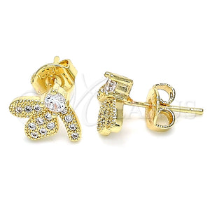 Arete Dormilona 02.199.0028 Oro Laminado, Diseño de Libélula, con Blanca Zirconia Cubica and Blanca Micro Pave, Pulido, Tono Dorado