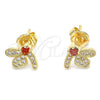 Arete Dormilona 02.199.0028.1 Oro Laminado, Diseño de Libélula, con Granate Zirconia Cubica and Blanca Micro Pave, Pulido, Tono Dorado