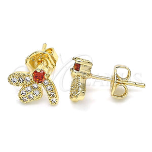 Arete Dormilona 02.199.0028.1 Oro Laminado, Diseño de Libélula, con Granate Zirconia Cubica and Blanca Micro Pave, Pulido, Tono Dorado