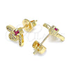 Arete Dormilona 02.199.0028.2 Oro Laminado, Diseño de Libélula, con Rubi Zirconia Cubica and Blanca Micro Pave, Pulido, Tono Dorado