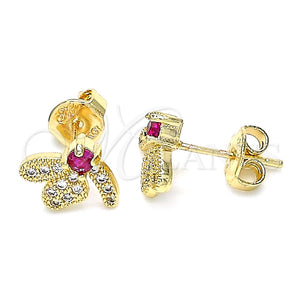 Arete Dormilona 02.199.0028.2 Oro Laminado, Diseño de Libélula, con Rubi Zirconia Cubica and Blanca Micro Pave, Pulido, Tono Dorado