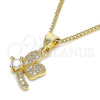 Collares con Dije 04.199.0035.20 Oro Laminado, Diseño de Libélula, con Zirconia Cubica Blanca y Micro Pave Blanca, Pulido, Tono Dorado (Grosor 02 MM, 20 Pulgadas de Largo)