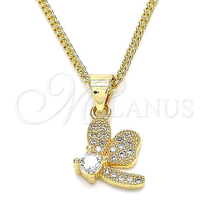 Collares con Dije 04.199.0035.20 Oro Laminado, Diseño de Libélula, con Blanca Zirconia Cubica and Blanca Micro Pave, Pulido, Tono Dorado (02 MM Thickness, 20 Inches Length)