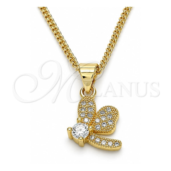 Collares con Dije 04.199.0035.20 Oro Laminado, Diseño de Libélula, con Blanca Zirconia Cubica and Blanca Micro Pave, Pulido, Tono Dorado (02 MM Thickness, 20 Inches Length)