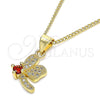 Collares con Dije 04.199.0035.1.20 Oro Laminado, Diseño de Libélula, con Granate Zirconia Cubica and Blanca Micro Pave, Pulido, Tono Dorado (02 MM Thickness, 20 Inches Length)