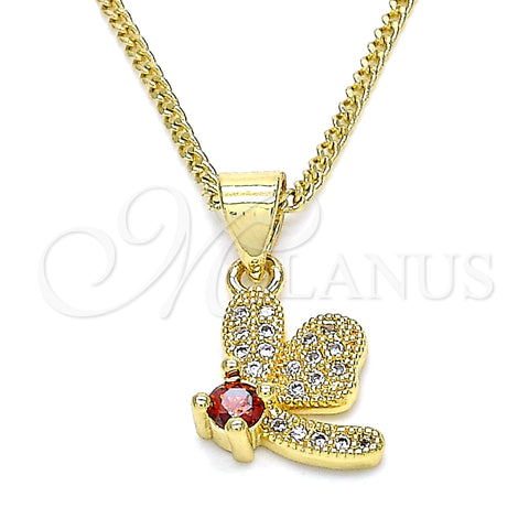 Collares con Dije 04.199.0035.1.20 Oro Laminado, Diseño de Libélula, con Granate Zirconia Cubica and Blanca Micro Pave, Pulido, Tono Dorado (02 MM Thickness, 20 Inches Length)