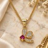 Collares con Dije 04.199.0035.2.20 Oro Laminado, Diseño de Libélula, con Zirconia Cubica Rubi y Micro Pave Blanca, Pulido, Tono Dorado (Grosor 02 MM, 20 Pulgadas de Largo)