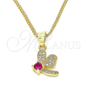 Collares con Dije 04.199.0035.2.20 Oro Laminado, Diseño de Libélula, con Rubi Zirconia Cubica and Blanca Micro Pave, Pulido, Tono Dorado (02 MM Thickness, 20 Inches Length)