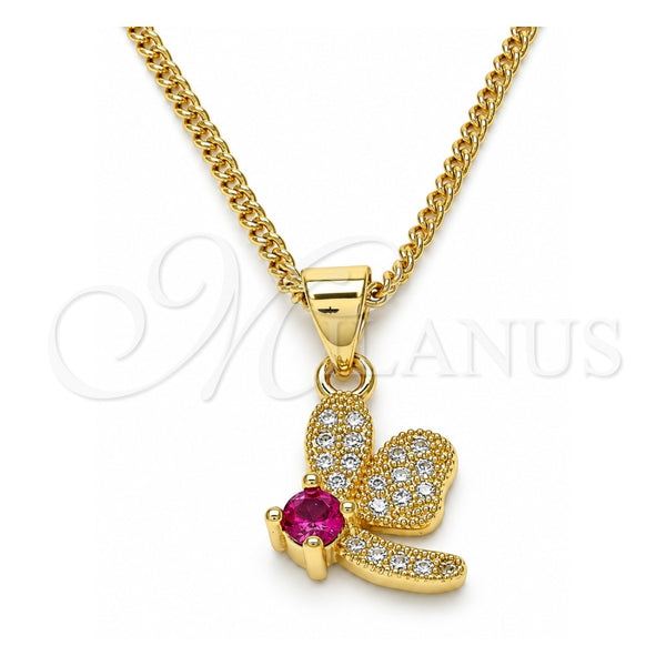 Collares con Dije 04.199.0035.2.20 Oro Laminado, Diseño de Libélula, con Rubi Zirconia Cubica and Blanca Micro Pave, Pulido, Tono Dorado (02 MM Thickness, 20 Inches Length)