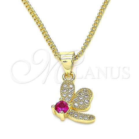 Collares con Dije 04.199.0035.2.20 Oro Laminado, Diseño de Libélula, con Rubi Zirconia Cubica and Blanca Micro Pave, Pulido, Tono Dorado (02 MM Thickness, 20 Inches Length)