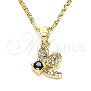 Collares con Dije 04.199.0035.3.20 Oro Laminado, Diseño de Libélula, con Negro Zirconia Cubica and Blanca Micro Pave, Pulido, Tono Dorado (02 MM Thickness, 20 Inches Length)