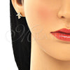 Juego de Arete y Dije de Adulto 10.156.0203.1 Oro Laminado, Diseño de Angel, con Granate Micro Pave and Blanca Zirconia Cubica, Pulido, Tono Dorado