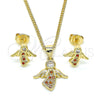 Juego de Arete y Dije de Adulto 10.156.0203.1 Oro Laminado, Diseño de Angel, con Granate Micro Pave and Blanca Zirconia Cubica, Pulido, Tono Dorado