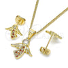 Juego de Arete y Dije de Adulto 10.156.0203.1 Oro Laminado, Diseño de Angel, con Granate Micro Pave and Blanca Zirconia Cubica, Pulido, Tono Dorado