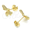 Arete Dormilona 02.156.0435 Oro Laminado, Diseño de Abeja, con Blanca Micro Pave, Pulido, Tono Dorado